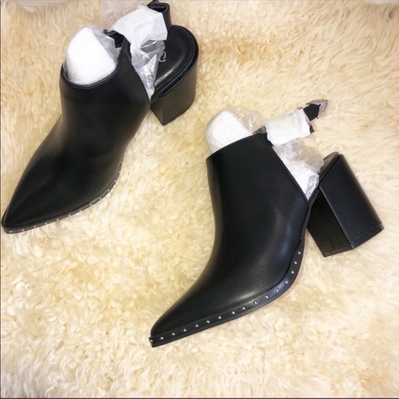 Black Vegan Leather Ankle Bootie Studded Detail - Picture 5 of 7